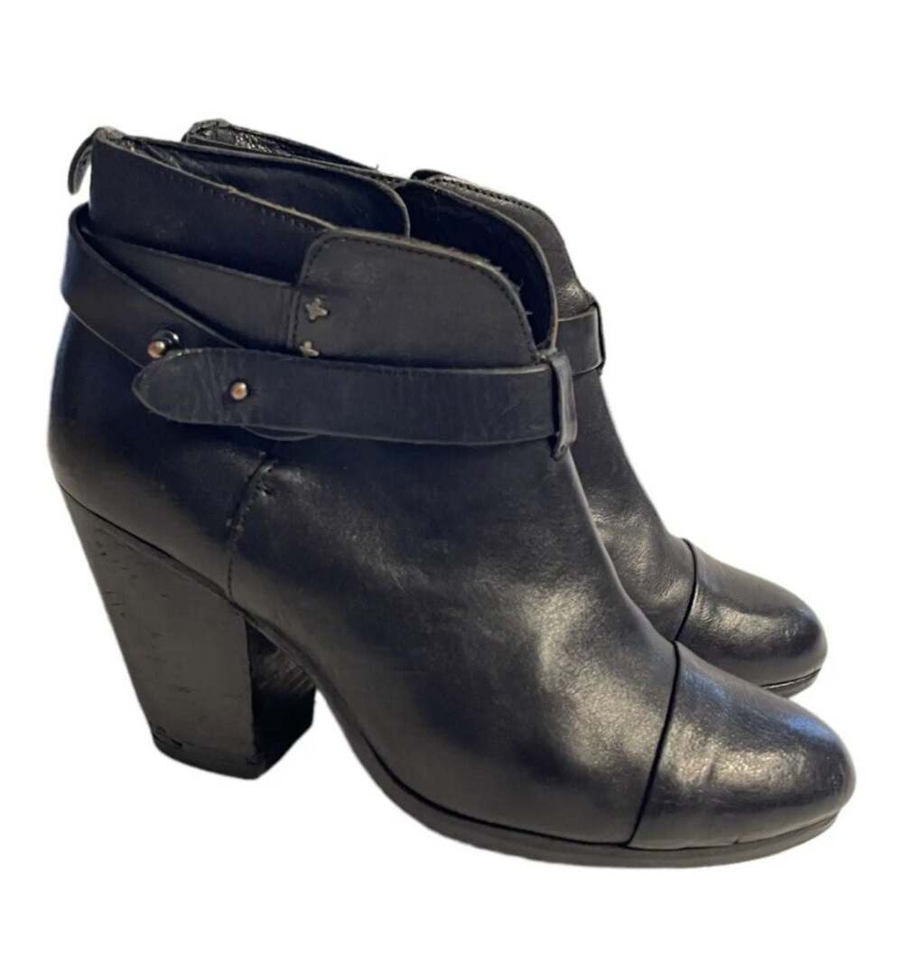 rag & bone sz 5.5 M 36 Womens Harrow Black Leather Belted Ankle Booties